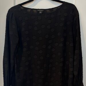 Ann Taylor Black Long Sleeve Dot-Textured Top
